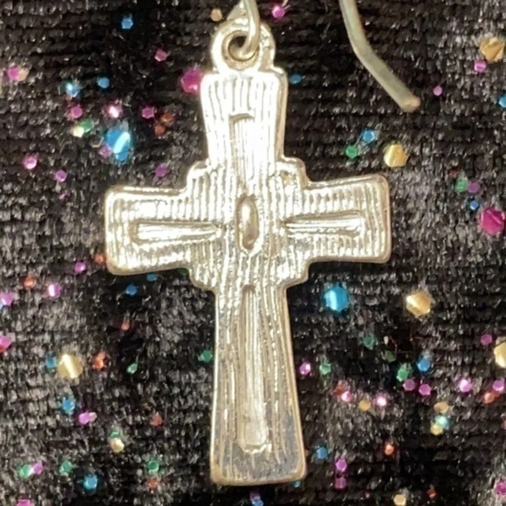Silver Cross Earrings with Crystals